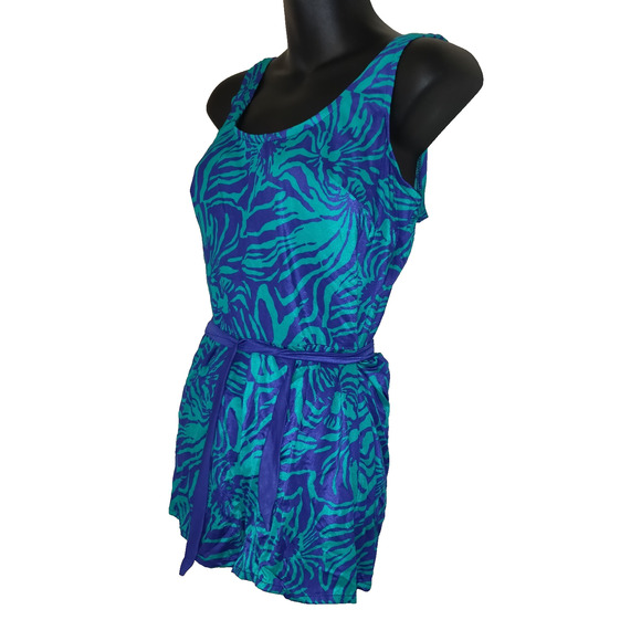 Vintage Esther Williams Swimsuit Sz 16 One Piece Romper Shorts Teal & Blue USA - Picture 2 of 16